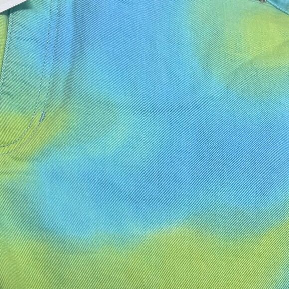 Weworewhat Womens 26 Flare Bell Denim Shorts Blue Green Tie Dye Stretch NWT - Picture 3 of 10